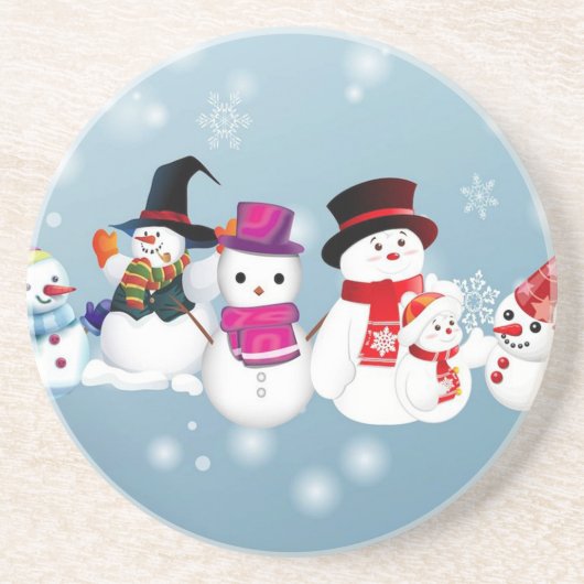 Happy Holidays Snowmen Sandstein Untersetzer (Vorne)