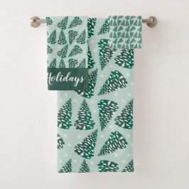 Happy Holidays Snowy Christmas Tree Muster Badhandtuch Set