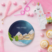 Happy Holidays Snowy Mountain Starry Night Pappteller (Party)