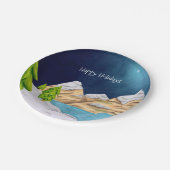 Happy Holidays Snowy Mountain Starry Night Pappteller (Schrägansicht)