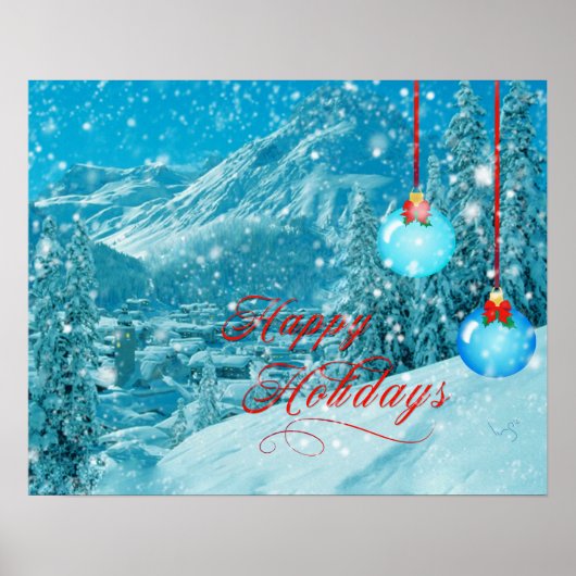 Happy Holidays Snowy Mountain Winter Village Poster (Vorne)