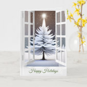 Happy Holidays Snowy Pine in Window Karte (Gelbe Blume)