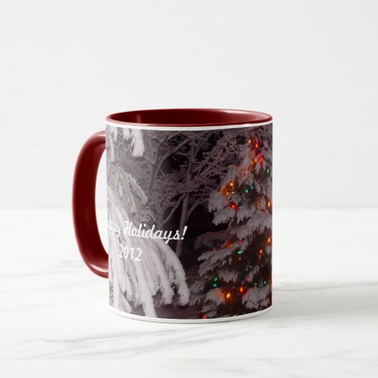 Happy Holidays Snowy Tree Lights Tasse (Vorderseite Links)