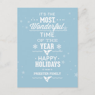 Happy Holidays Soft Blue und White Text Design Feiertagspostkarte
