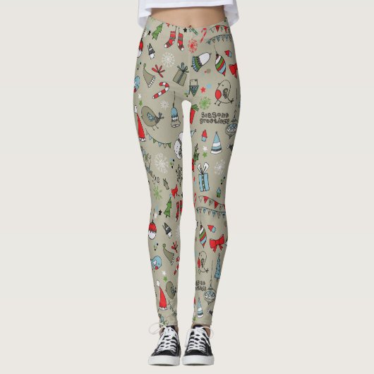 Happy Holidays Song Birds und Snowman Leggings (Vorderseite)