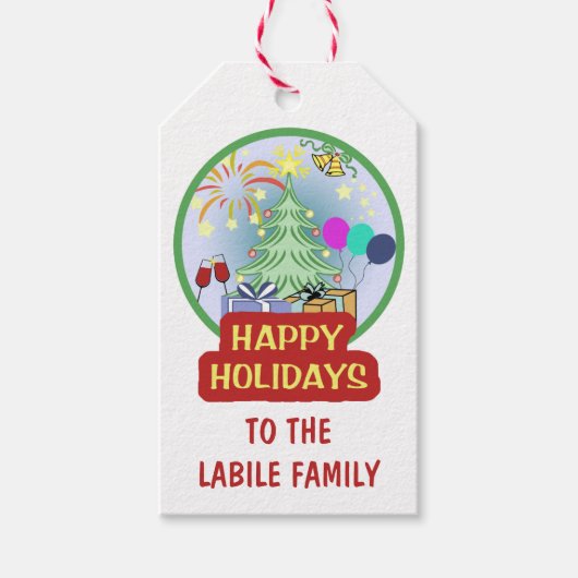 Happy Holidays Spaß farbenfroh kühl und hell Geschenkanhänger (Vorderseite)