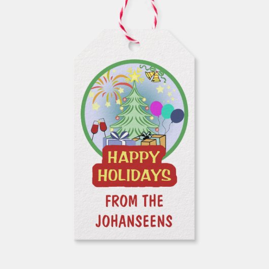 Happy Holidays Spaß farbenfroh kühl und hell Geschenkanhänger (Rückseite)