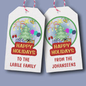 Happy Holidays Spaß farbenfroh kühl und hell Geschenkanhänger