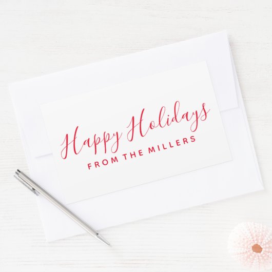 Happy Holidays Sticker Script Red Personalisiert (Umschlag)