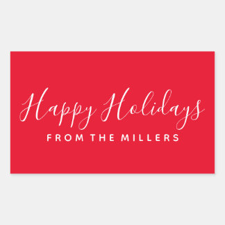 Happy Holidays Sticker Script Red Personalisiert