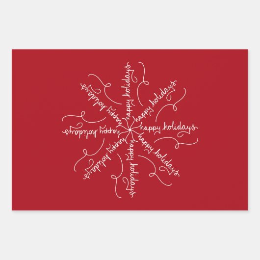 Happy Holidays Stilisierte Schneeflocke auf Rot Geschenkpapier Set (Vorderseite 3)