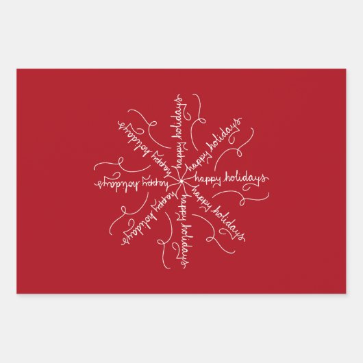 Happy Holidays Stilisierte Schneeflocke auf Rot Geschenkpapier Set (Vorderseite 2)