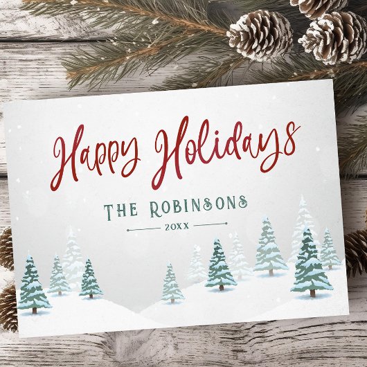 Happy Holidays Stilvolle Rustikale Winterbäume Feiertagskarte