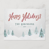 Happy Holidays Stilvolle Rustikale Winterbäume Feiertagspostkarte (Vorderseite)