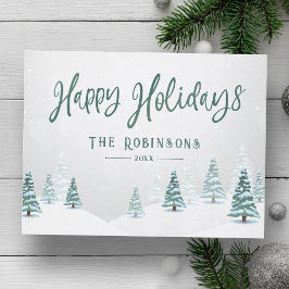 Happy Holidays Stilvolle Rustikale Winterbäume Feiertagspostkarte