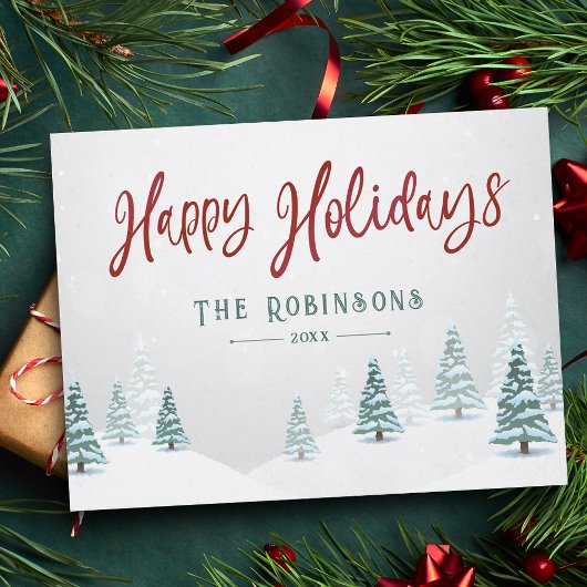 Happy Holidays Stilvolle Rustikale Winterbäume Feiertagspostkarte