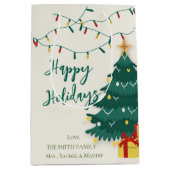 Happy Holidays String Lights Tree Niedliches Weihn Mittlere Geschenktüte (Vorderseite)