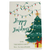 Happy Holidays String Lights Tree Niedliches Weihn Mittlere Geschenktüte (Rückseite)