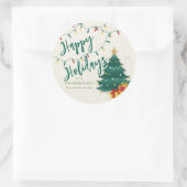 Happy Holidays String Lights Tree Niedliches Weihn Runder Aufkleber (Tasche)