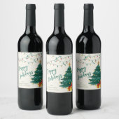 Happy Holidays String Lights Tree Niedliches Weihn Weinetikett (Flaschen)