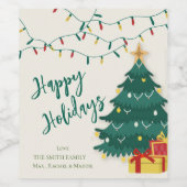 Happy Holidays String Lights Tree Niedliches Weihn Weinetikett (Einzelnes Label)