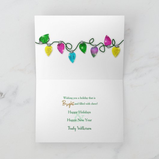 Happy Holidays, String of Bright Christmas Lights Karte (Innenseite)