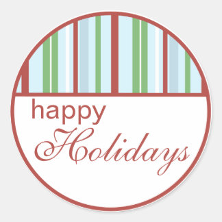 Happy Holidays Striped Weihnachtskleber Runder Aufkleber