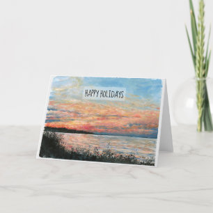 Happy Holidays Sunset Beach Shoreline Ferienkarte Feiertagskarte