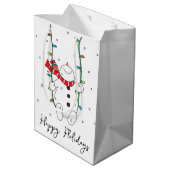 Happy Holidays Swinging Snowman Mittlere Geschenktüte (Rückseite Schrägansicht)
