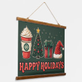 Happy Holidays Tapestry - Retro Christmas Wall Art Wandteppich Mit Holzrahmen (Gewinkelt)