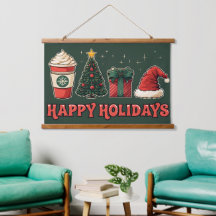 Happy Holidays Tapestry - Retro Christmas Wall Art
