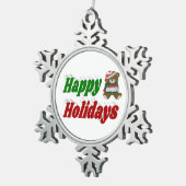 Happy Holidays Teddy Bar Typografie Schneeflocken Zinn-Ornament (Rechts)