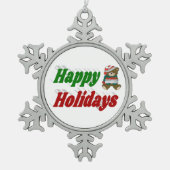 Happy Holidays Teddy Bar Typografie Schneeflocken Zinn-Ornament (Vorderseite)