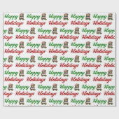 Happy Holidays Teddy Bear Weihnachtsskript Geschenkpapier (Flach)