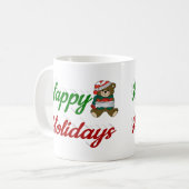 Happy Holidays Teddy Bear Weihnachtsskript Kaffeetasse (Vorderseite Links)