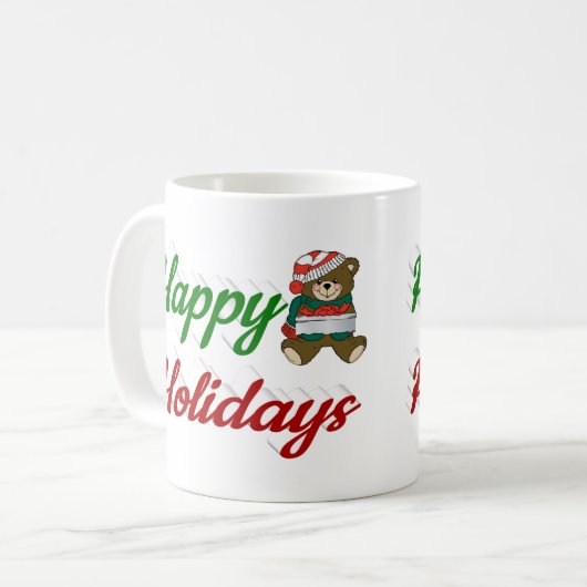 Happy Holidays Teddy Bear Weihnachtsskript Kaffeetasse (Vorderseite Links)