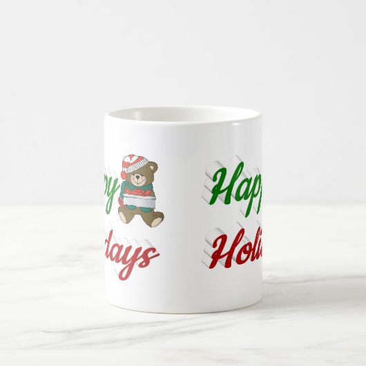 Happy Holidays Teddy Bear Weihnachtsskript Kaffeetasse (Mittel)
