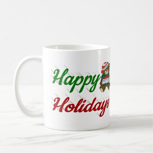 Happy Holidays Teddy Bear Weihnachtsskript Kaffeetasse (Links)