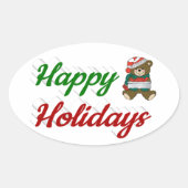Happy Holidays Teddy Bear Weihnachtsskript Ovaler Aufkleber (Vorderseite)