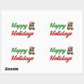 Happy Holidays Teddy Bear Weihnachtsskript Ovaler Aufkleber (Blatt)