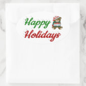 Happy Holidays Teddy Bear Weihnachtsskript Ovaler Aufkleber (Tasche)