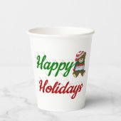 Happy Holidays Teddy Bear Weihnachtsskript Pappbecher (Rückseite)