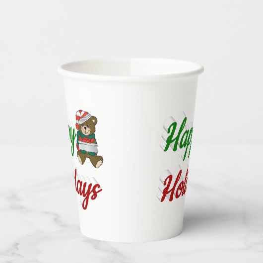 Happy Holidays Teddy Bear Weihnachtsskript Pappbecher (Links)