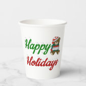 Happy Holidays Teddy Bear Weihnachtsskript Pappbecher (Vorderseite)