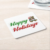 Happy Holidays Teddy Bear Weihnachtsskript Rechteckiger Pappuntersetzer (angewinkelt)
