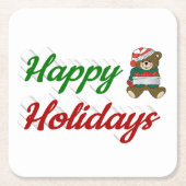 Happy Holidays Teddy Bear Weihnachtsskript Rechteckiger Pappuntersetzer (Vorderseite)