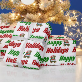 Happy Holidays Teddy Bear Weihnachtstypografie Geschenkpapier