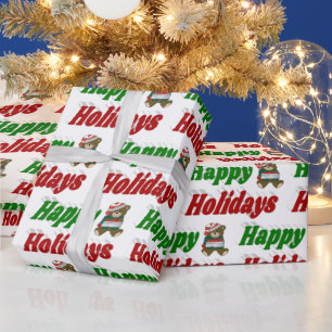 Happy Holidays Teddy Bear Weihnachtstypografie Geschenkpapier
