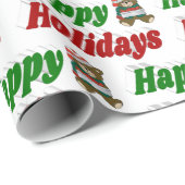 Happy Holidays Teddy Bear Weihnachtstypografie Geschenkpapier (Rolleneckpunkt)