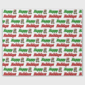 Happy Holidays Teddy Bear Weihnachtstypografie Geschenkpapier (Flach)